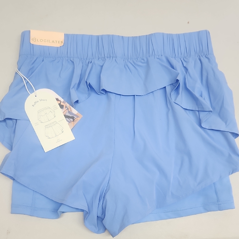 Blogilates Women's Light Blue Ruffle Shorts